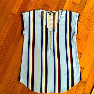 Express ladies, short sleeve, silky blouse, size small Blue stripe